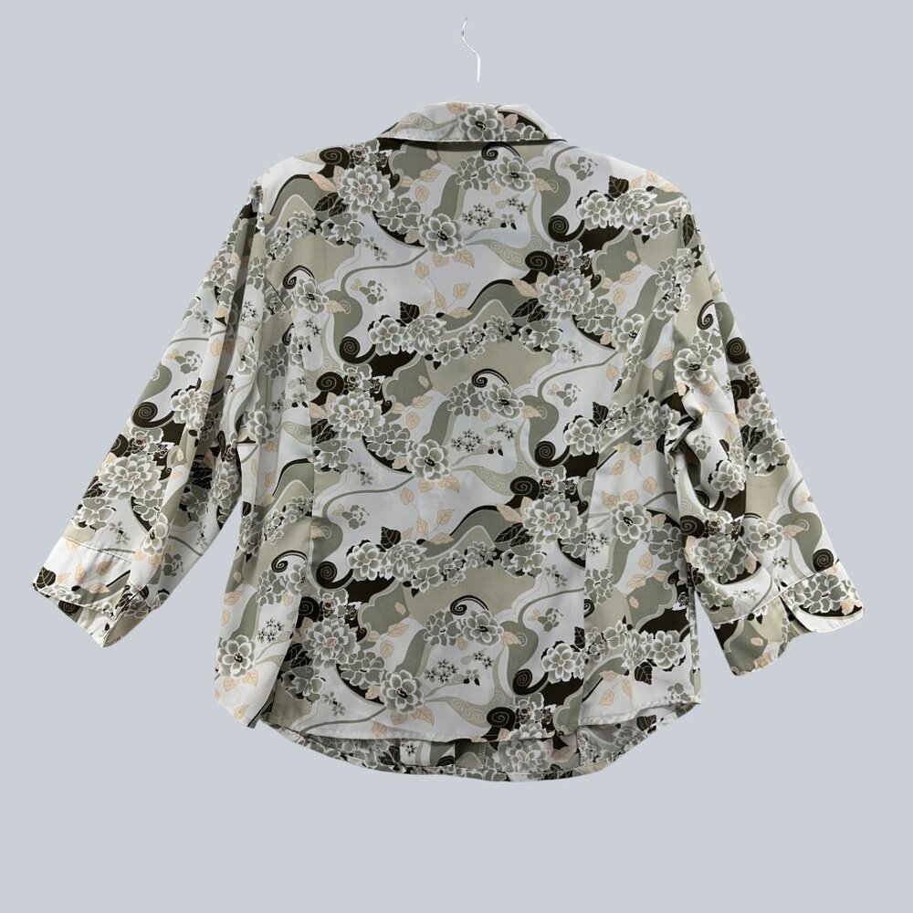 kathy Che Plus Floral Print Blouse 3/4 Sleeve Button-Down Polyester Womens Size - Picture 2 of 10